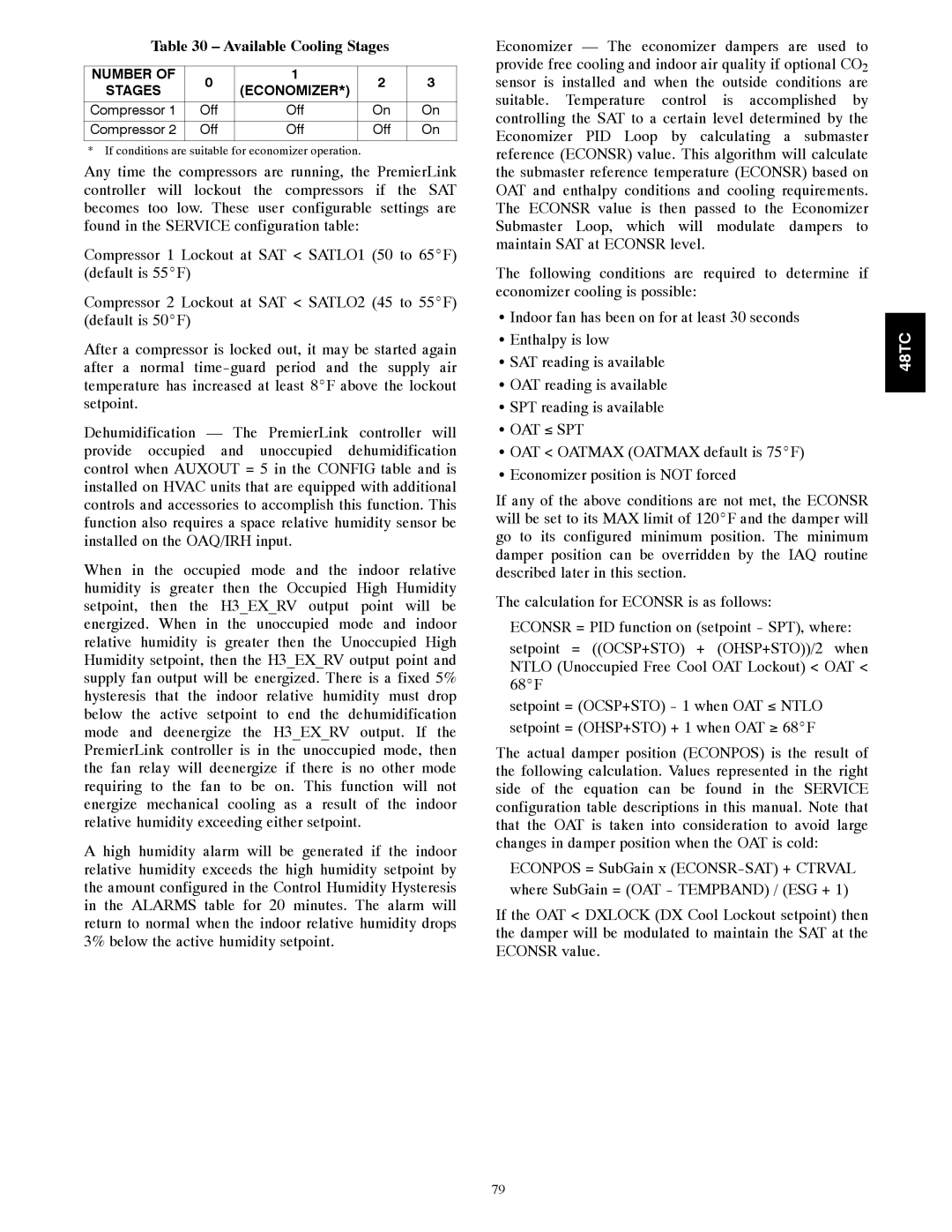 Carrier 48TC*D08 appendix Available Cooling Stages, Number Stages Economizer 