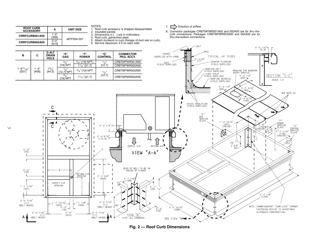 Carrier 48TF004-007 specifications Roof Curb Dimensions 