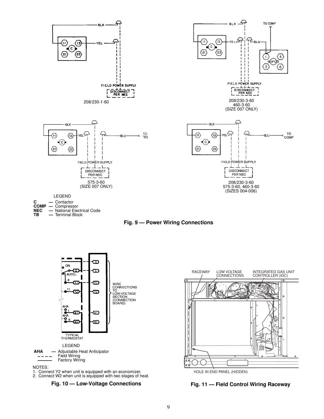 Carrier 48TF004-007 specifications Power Wiring Connections, Low-VoltageConnections, Field Control Wiring Raceway 