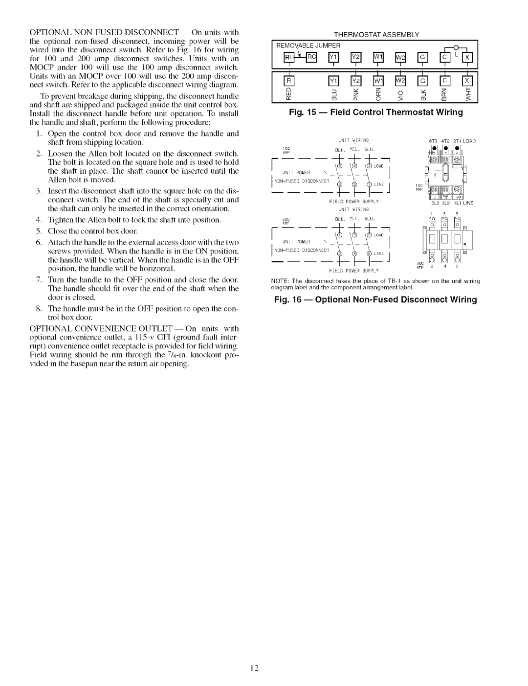 Carrier 48TJ016-028 specifications Field Control Thermostat Wiring, Thermostat Assembly 