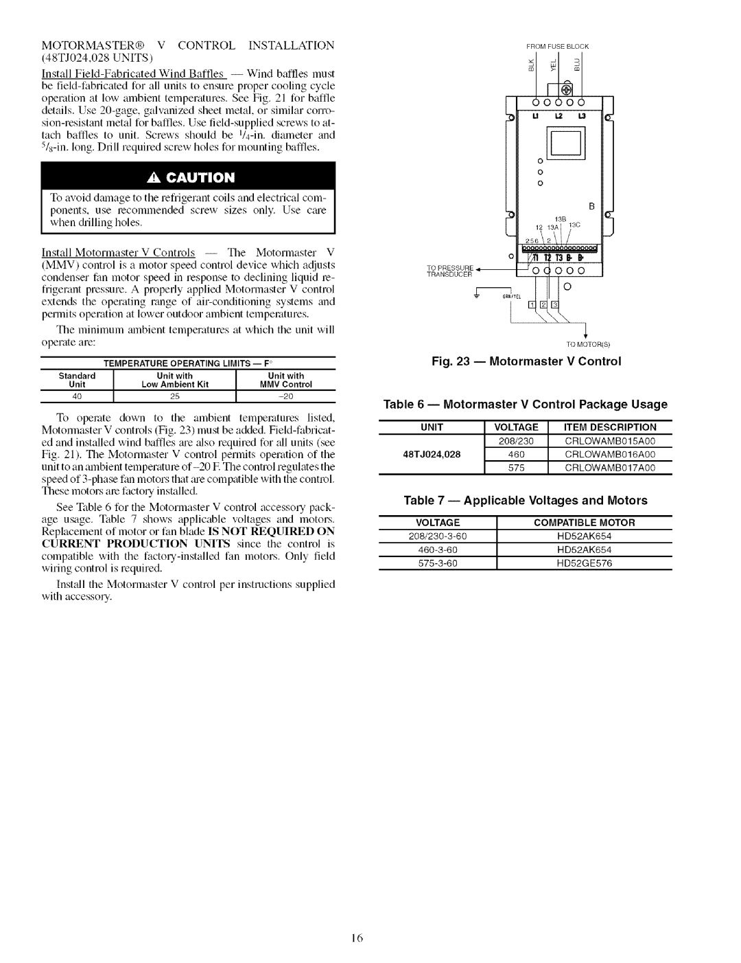 Carrier 48TJ016-028 Motormaster V Control Package Usage, Motormaster V Control Installation, Item Description, 48TJ024,028 