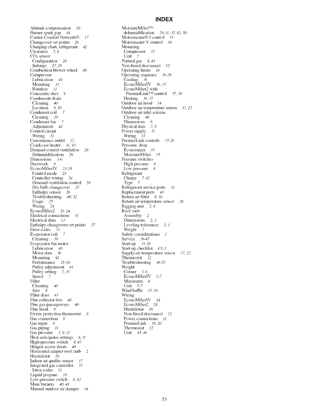 Carrier 48TJ016-028 specifications Index 