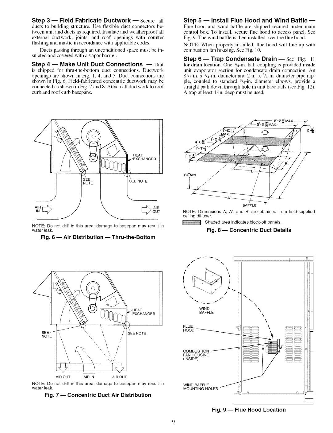 Carrier 48TJ016-028 specifications Make Unit Duct Connections -- Unit, Install Flue Hood and Wind Baffle, Inside 