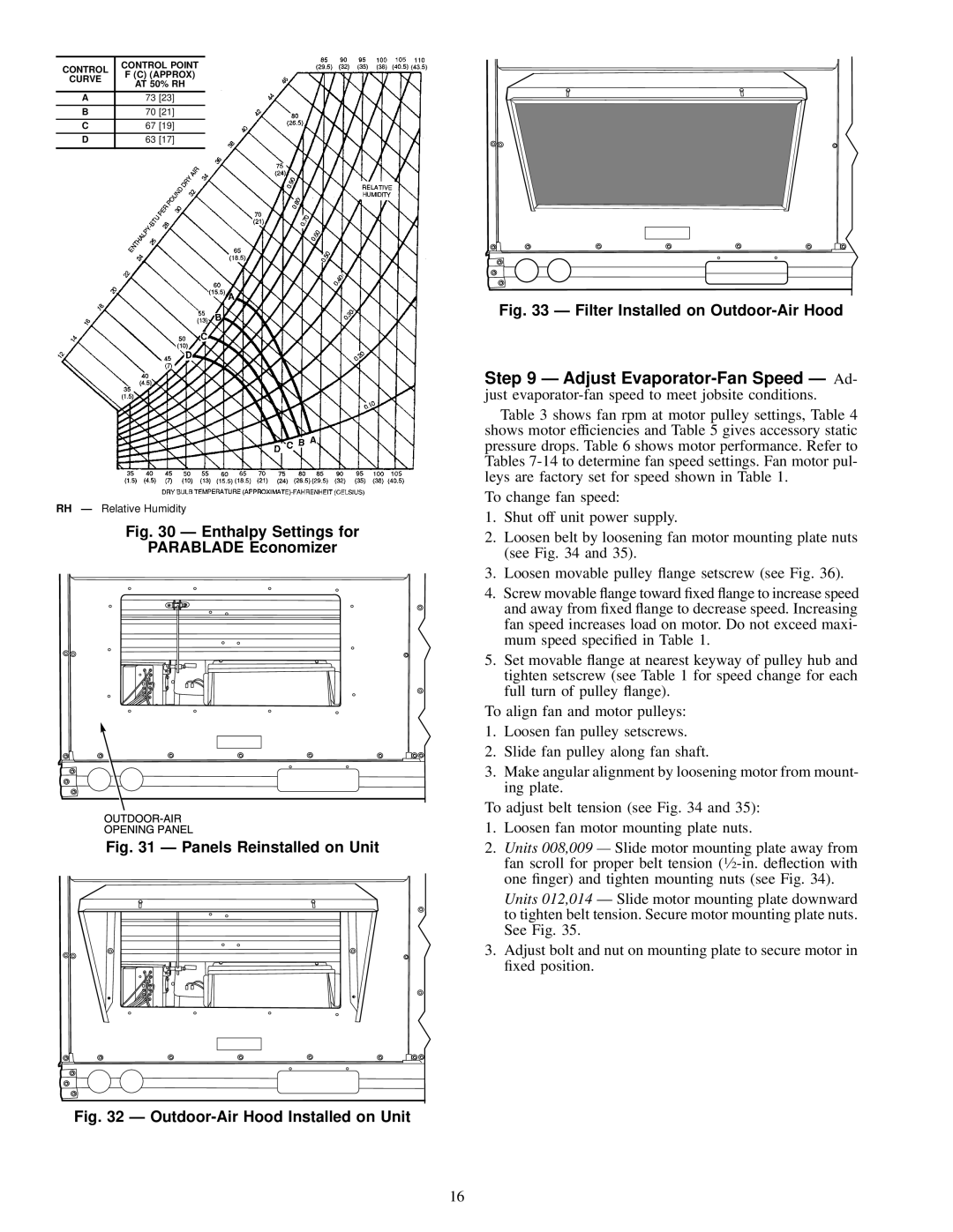 Carrier 48TJD008-014, 48TJE008-014, 48TJF008-012 installation instructions Enthalpy Settings for Parablade Economizer 