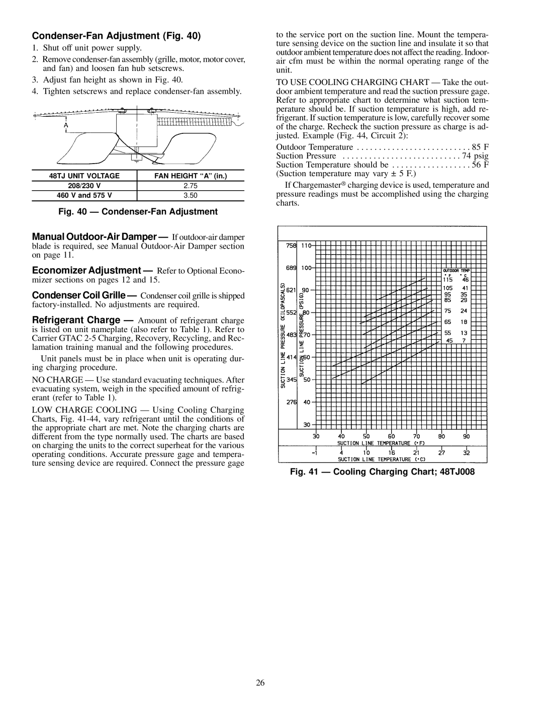 Carrier 48TJF008-012, 48TJE008-014, 48TJD008-014 Condenser-Fan Adjustment Fig, 48TJ Unit Voltage, FAN Height ``A 