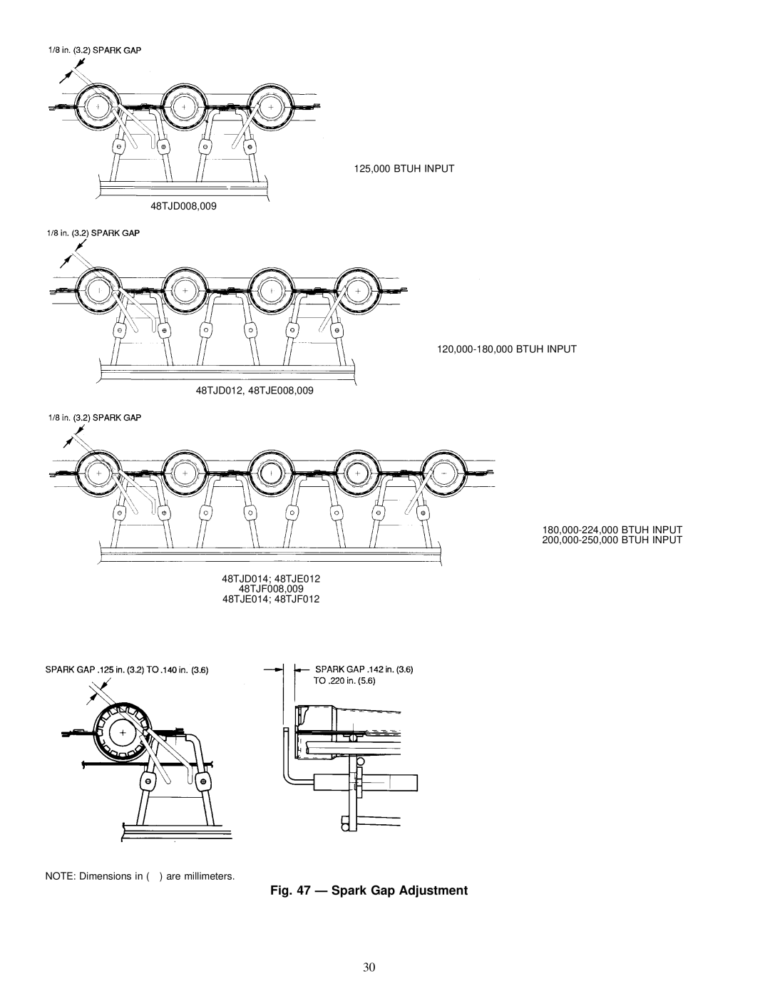 Carrier 48TJE008-014, 48TJD008-014, 48TJF008-012 installation instructions Spark Gap Adjustment 