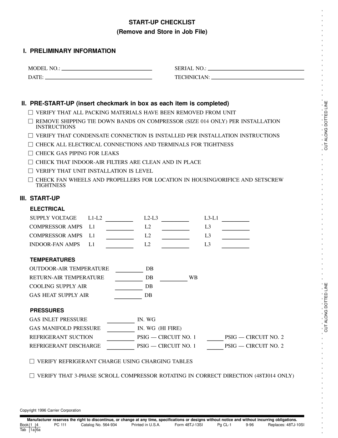 Carrier 48TJD008-014, 48TJE008-014, 48TJF008-012 Remove and Store in Job File, Preliminary Information 