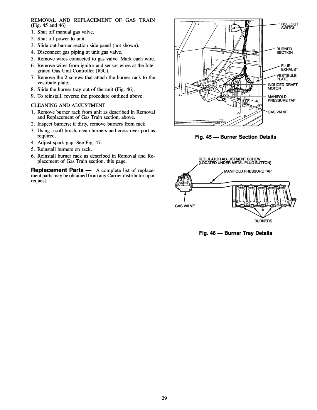 Carrier 48TJF008-012, 48TJE008-014, 48TJD008-014 installation instructions Ð Burner Section Details, Ð Burner Tray Details 