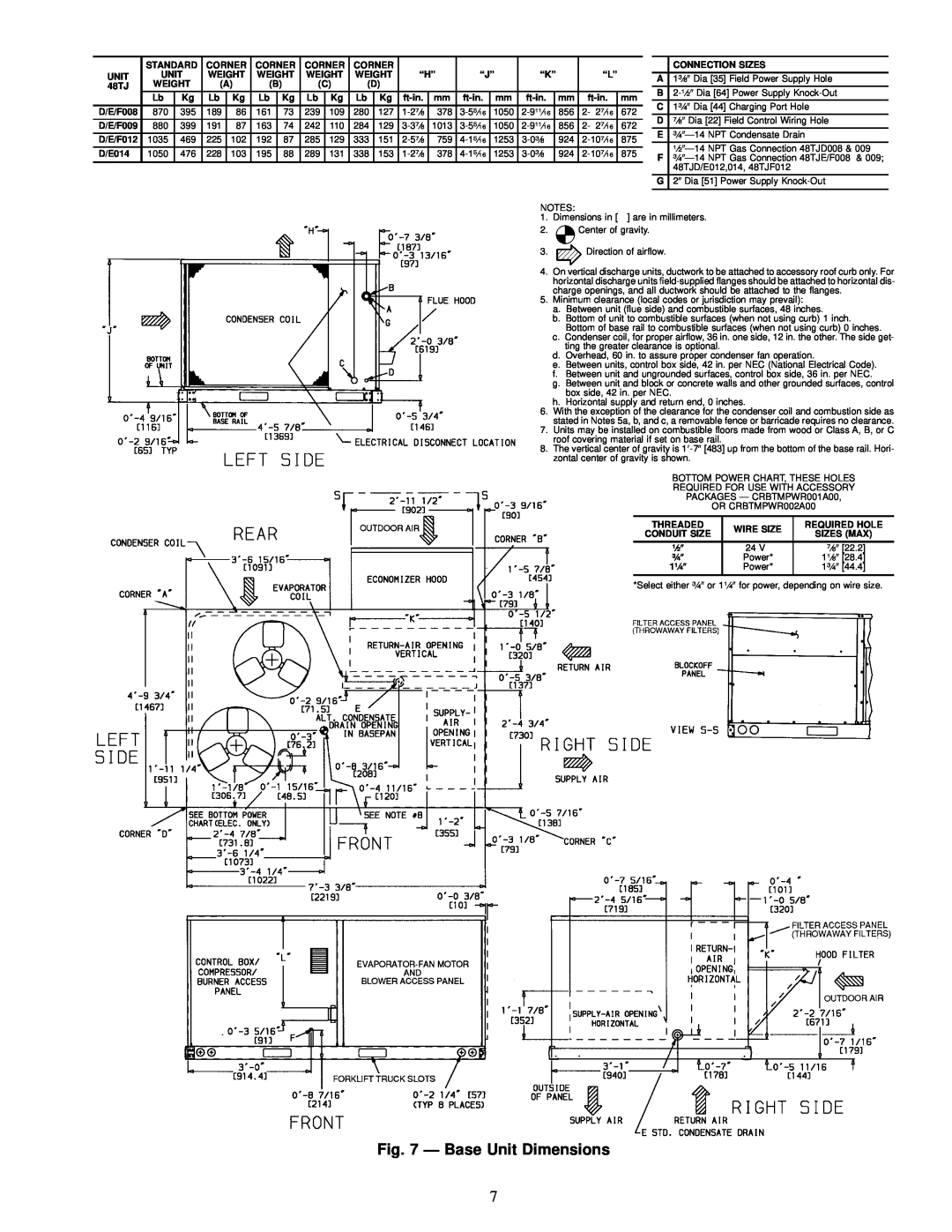 Carrier 48TJD008-014, 48TJE008-014, 48TJF008-012 installation instructions Ð Base Unit Dimensions 