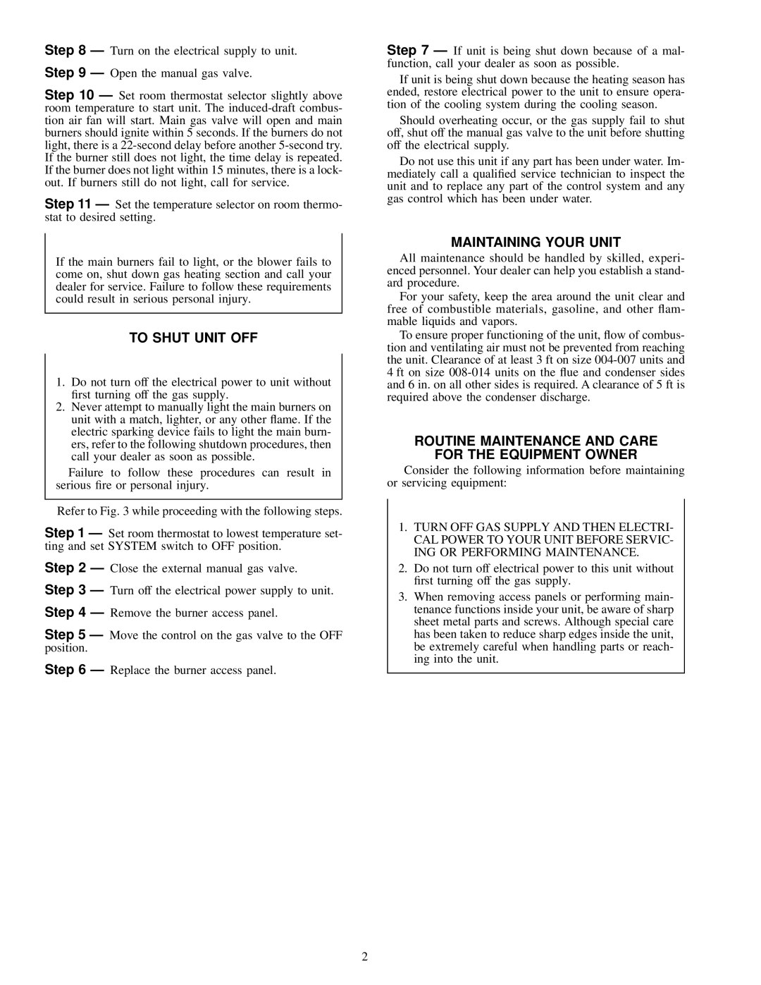 Carrier 48TJE004-014 To Shut Unit OFF, Maintaining Your Unit, Routine Maintenance and Care For the Equipment Owner 