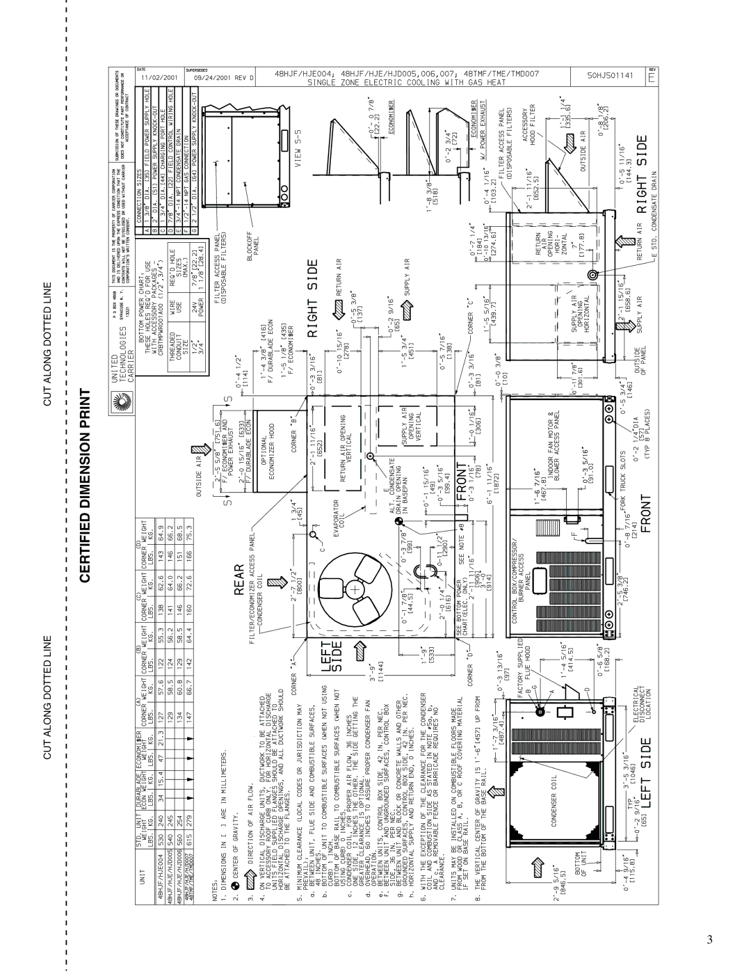 Carrier 48TM007-012 manual Certified Dimension Print 