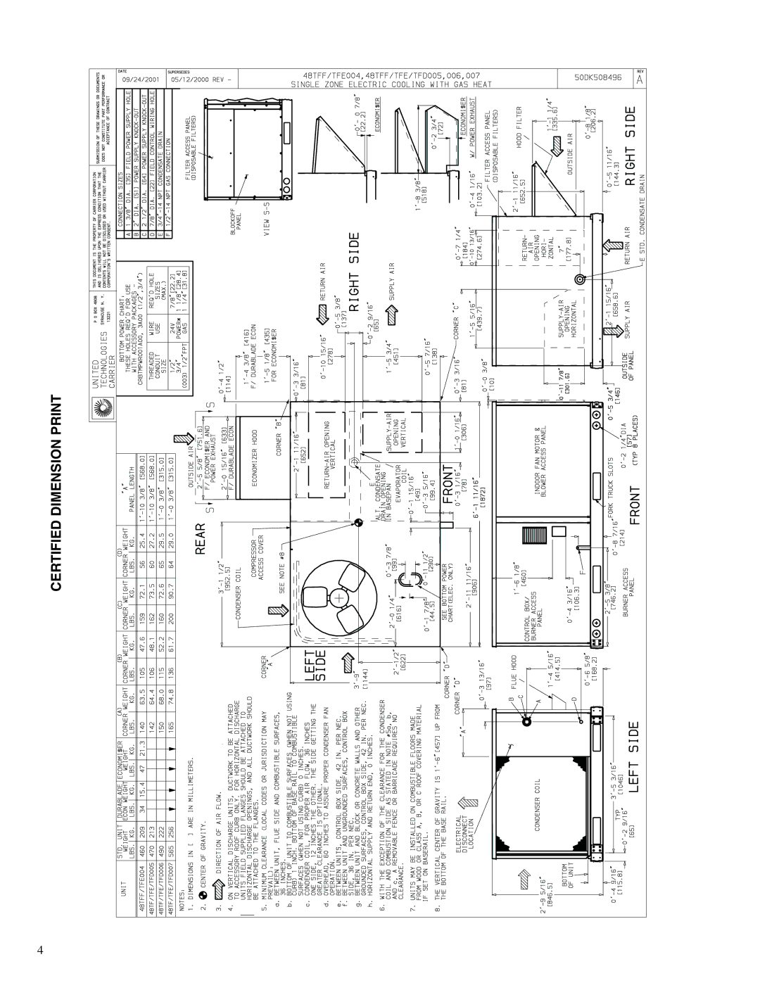 Carrier 48TM007-012 manual Certified Dimension Print 