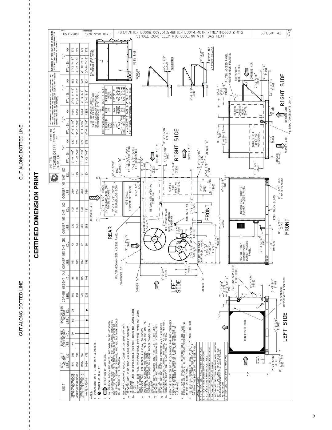 Carrier 48TM007-012 manual Certified Dimension Print 