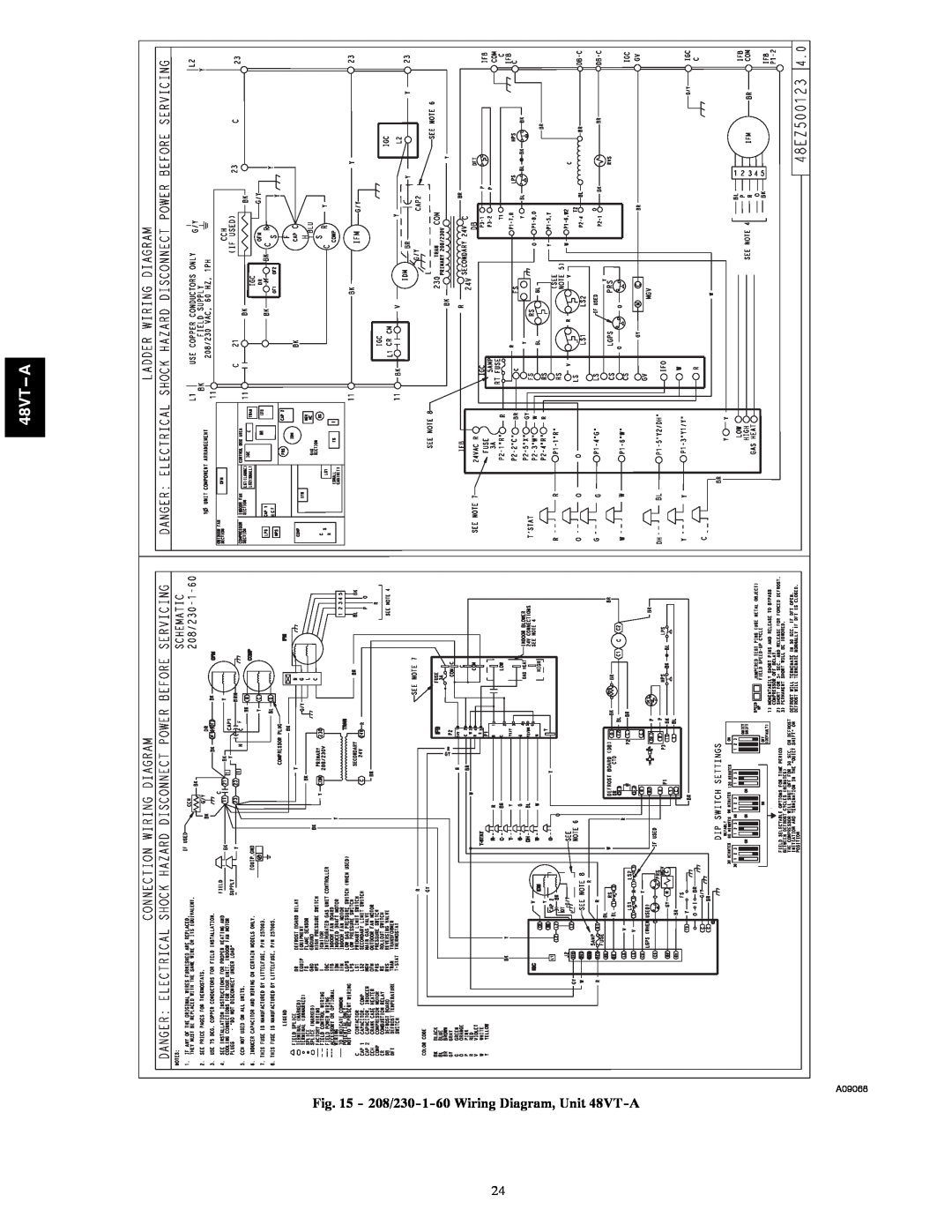 Carrier 48VT(N) installation instructions 48VT A, 208/230-1-60Wiring Diagram, Unit 48VT-A 