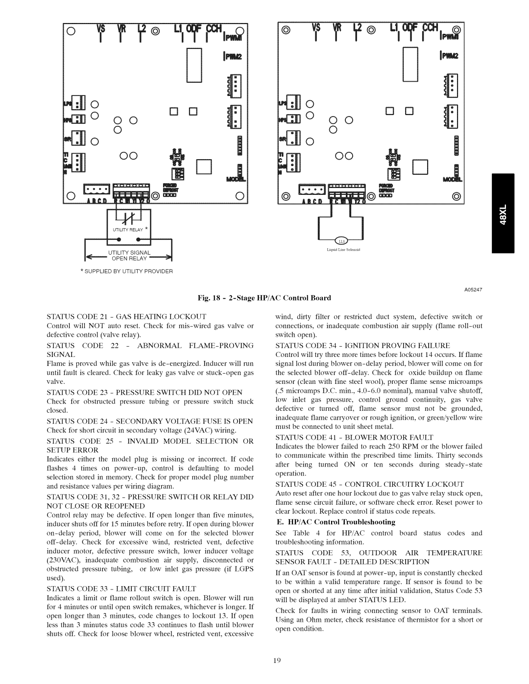 Carrier 48XL installation instructions Status Code 21 GAS Heating Lockout, Status Code 22 Abnormal FLAME-PROVING Signal 