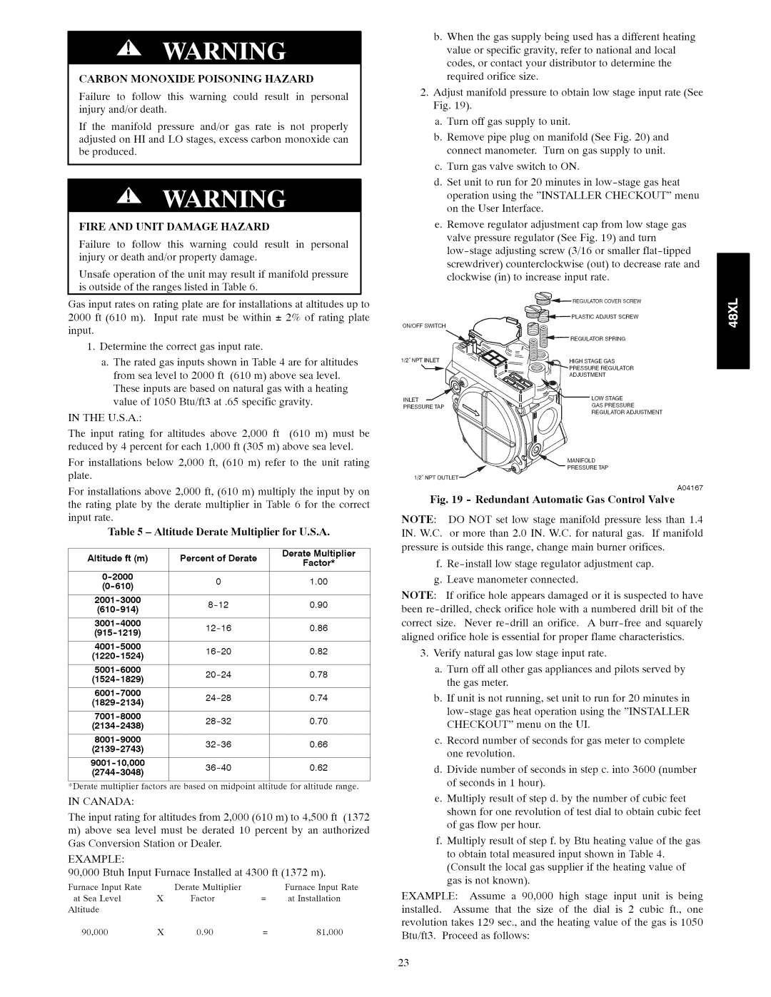 Carrier 48XL installation instructions Fire and Unit Damage Hazard, U.S.A, Canada, Example, 5001-6000 