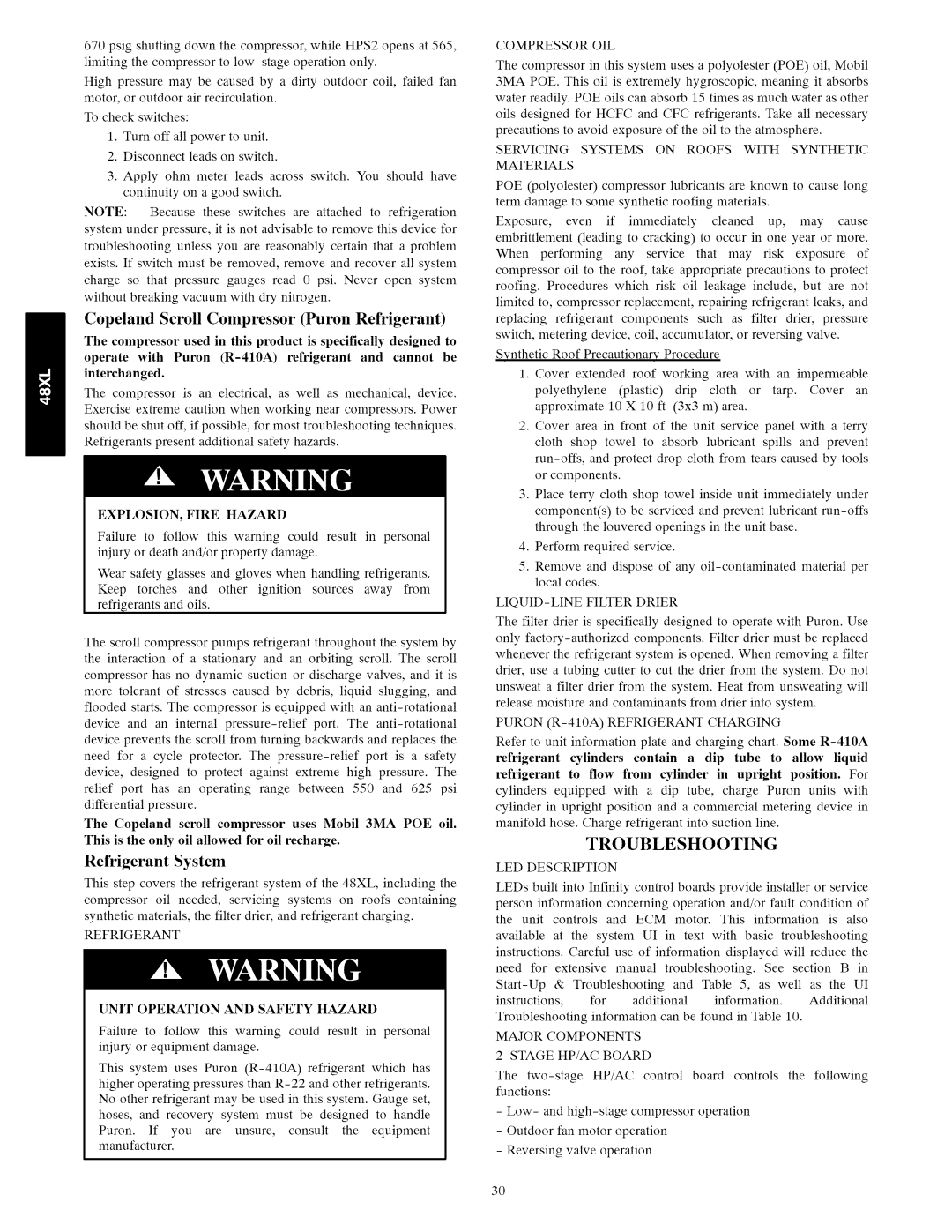Carrier 48XL installation instructions Troubleshooting, Refrigerant System, Liquid-Line Filter Drier 