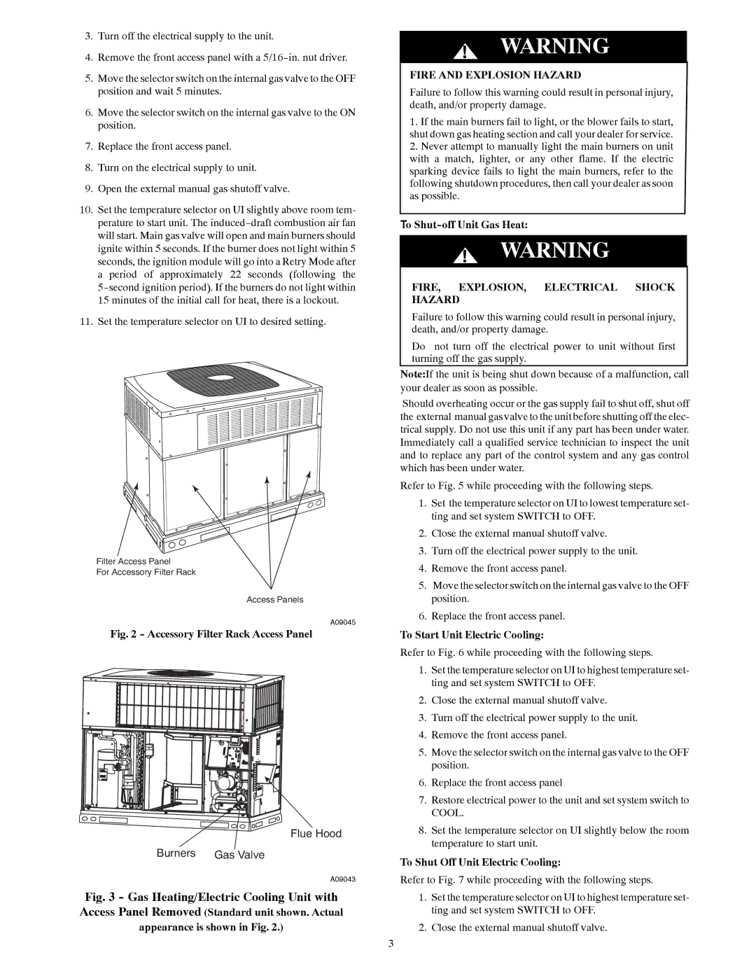 Carrier 48XT-A manual To Shut-off Unit Gas Heat, To Start Unit Electric Cooling, To Shut Off Unit Electric Cooling 