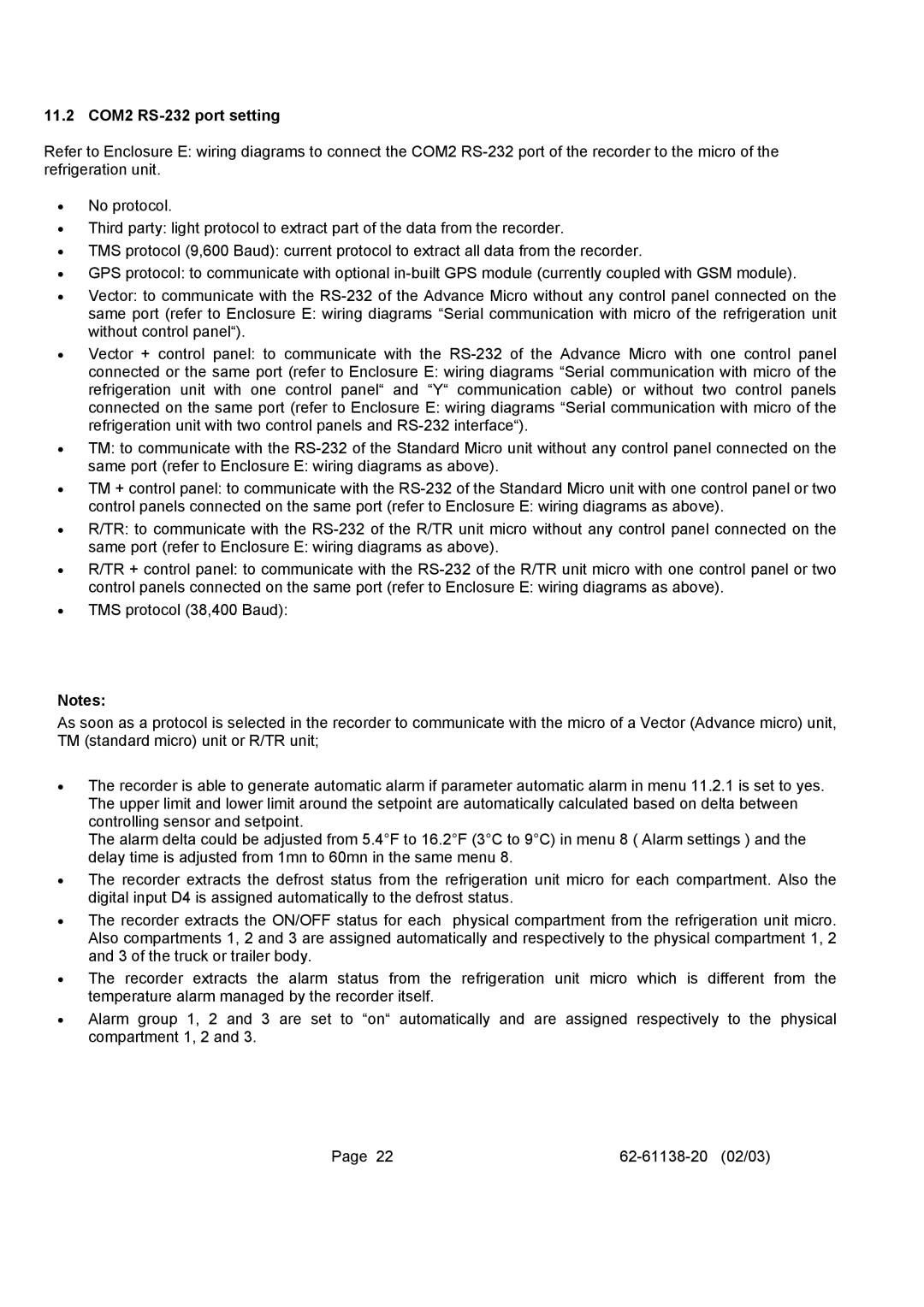 Carrier 500 T/R user manual 11.2 COM2 RS-232 port setting 