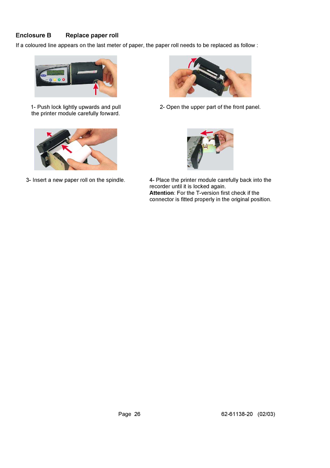 Carrier 500 T/R user manual Enclosure B Replace paper roll 