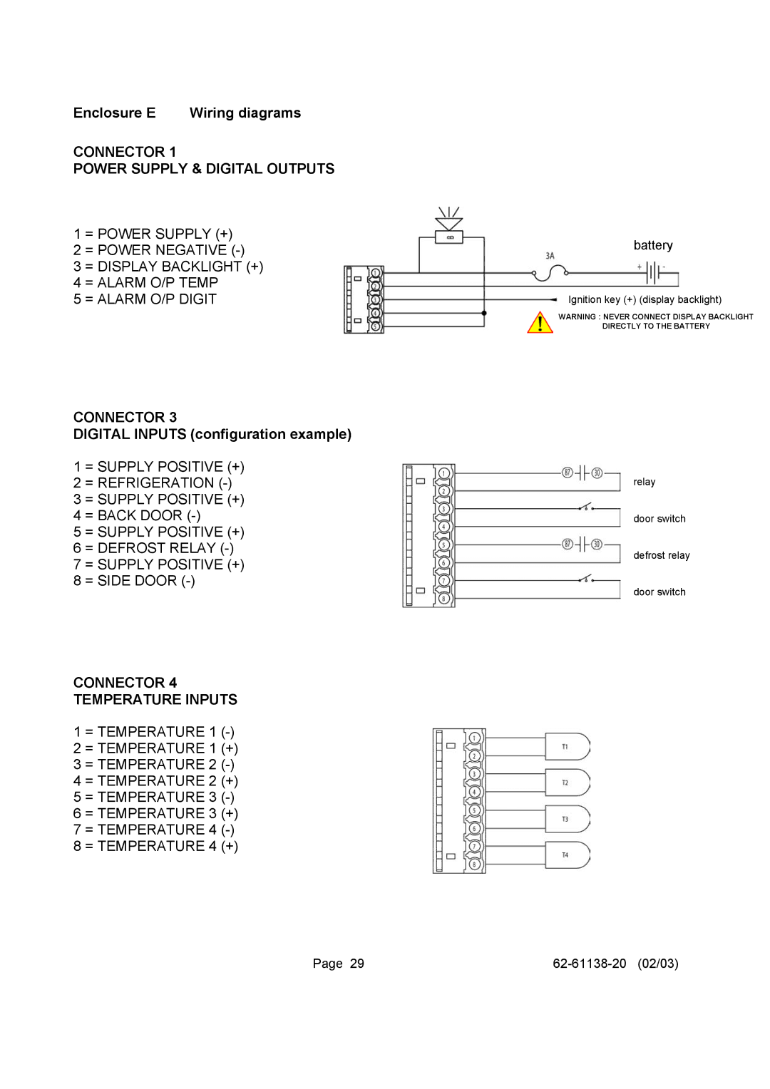 Carrier 500 T/R user manual Enclosure E Wiring diagrams, Digital Inputs configuration example 