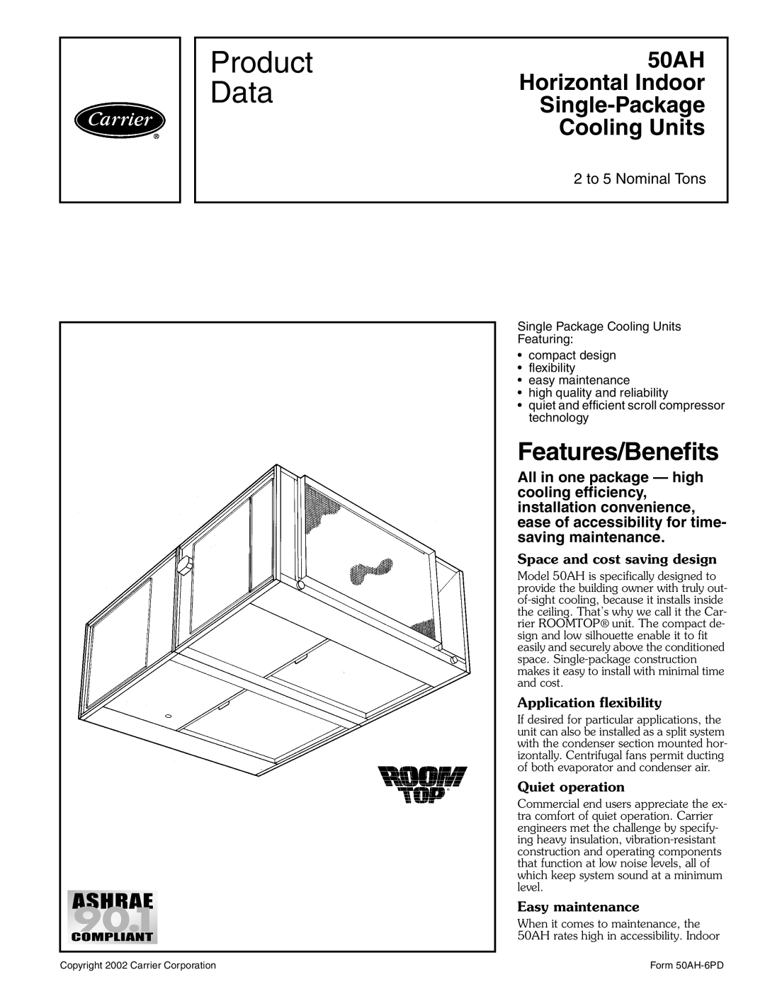 Carrier 50AH manual Product Data, Features/Benefits 