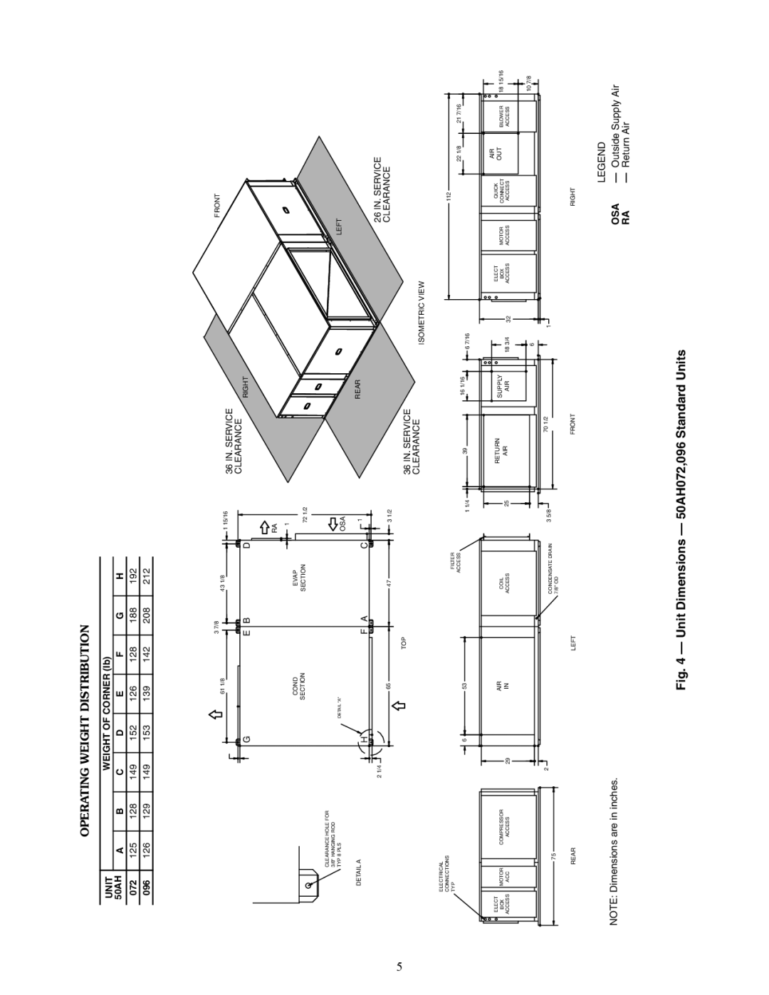 Carrier 50AH024-096 specifications Unit Dimensions 50AH072,096 Standard Units 