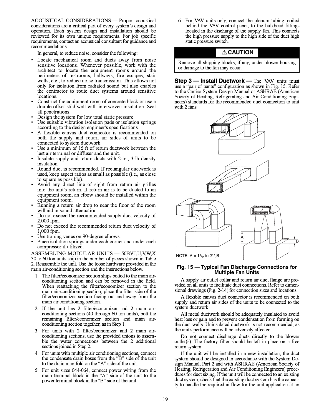 Carrier 50BV020-064 specifications Typical Fan Discharge Connections for, Multiple Fan Units 