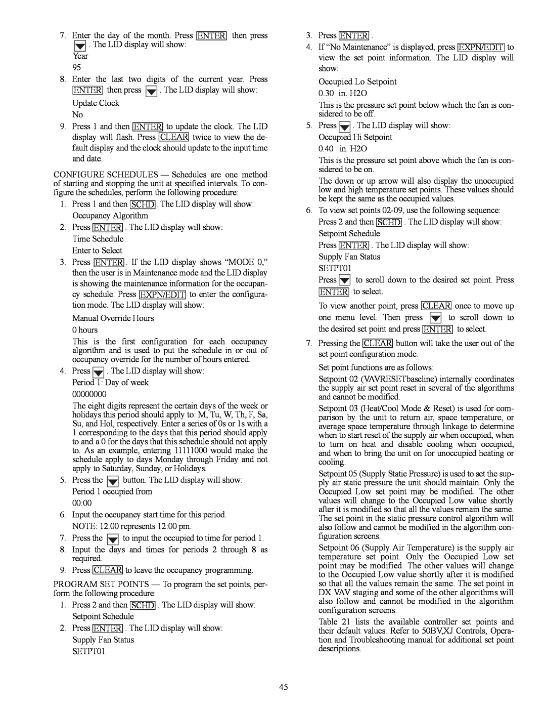 Carrier 50BV020-064 specifications The LID display will show Year 