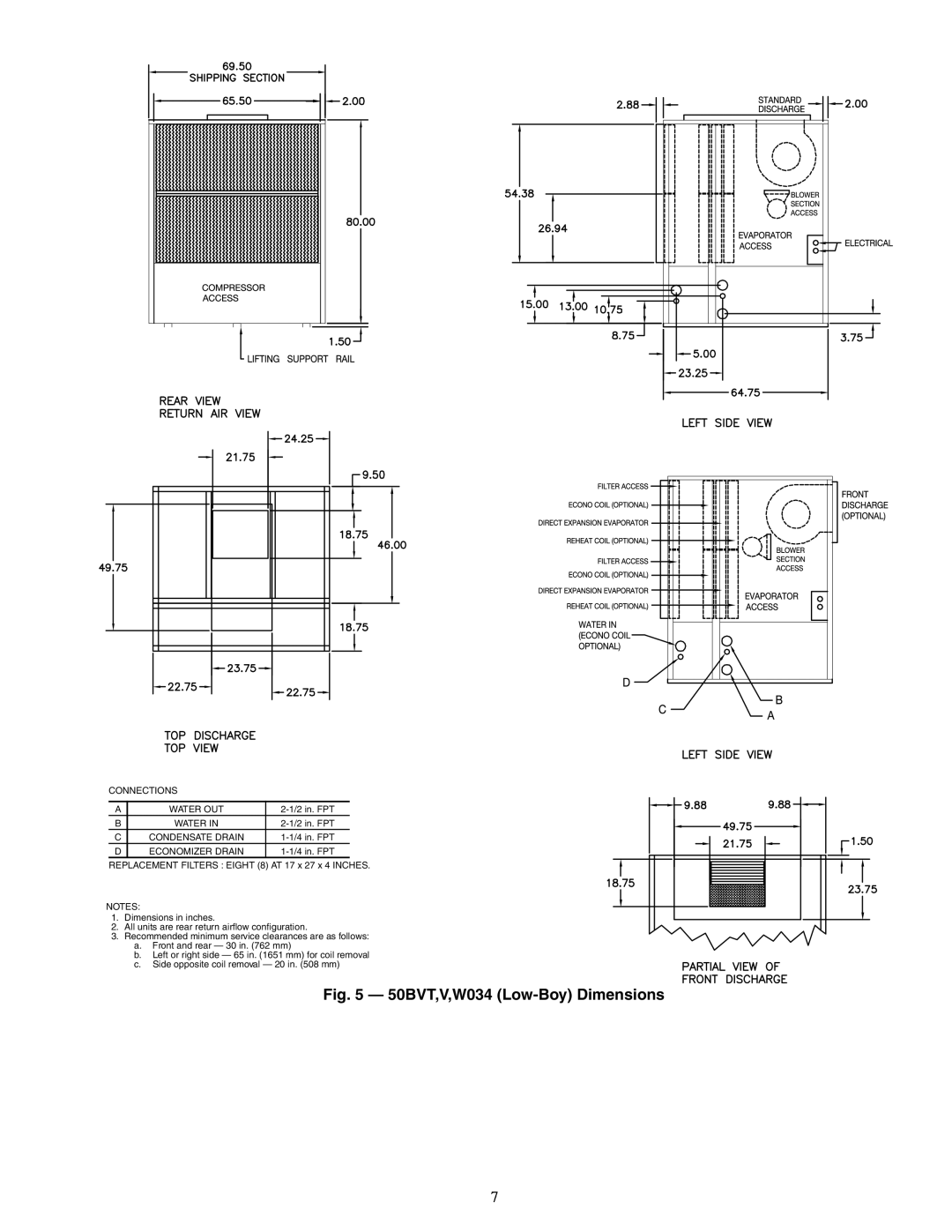 Carrier 50BV020-064 specifications 50BVT,V,W034 Low-BoyDimensions 