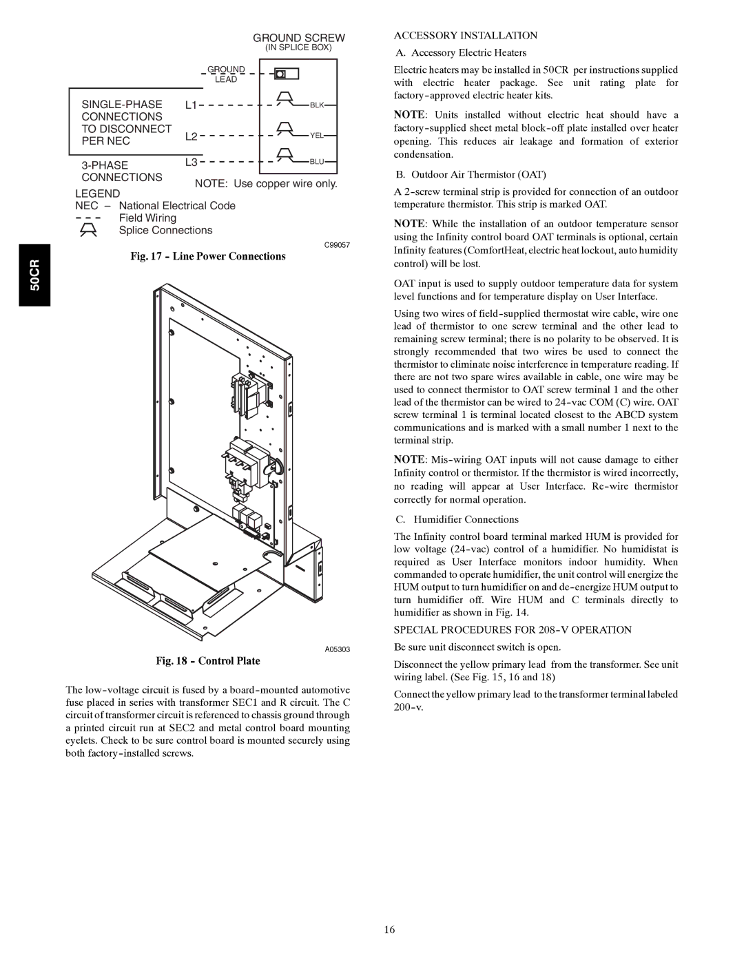 Carrier 50CR installation instructions Accessory Installation, Line Power Connections 