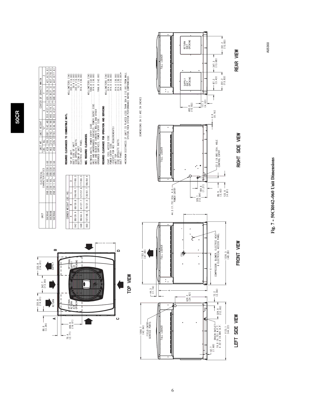 Carrier installation instructions 50CR042-060 Unit Dimensions 