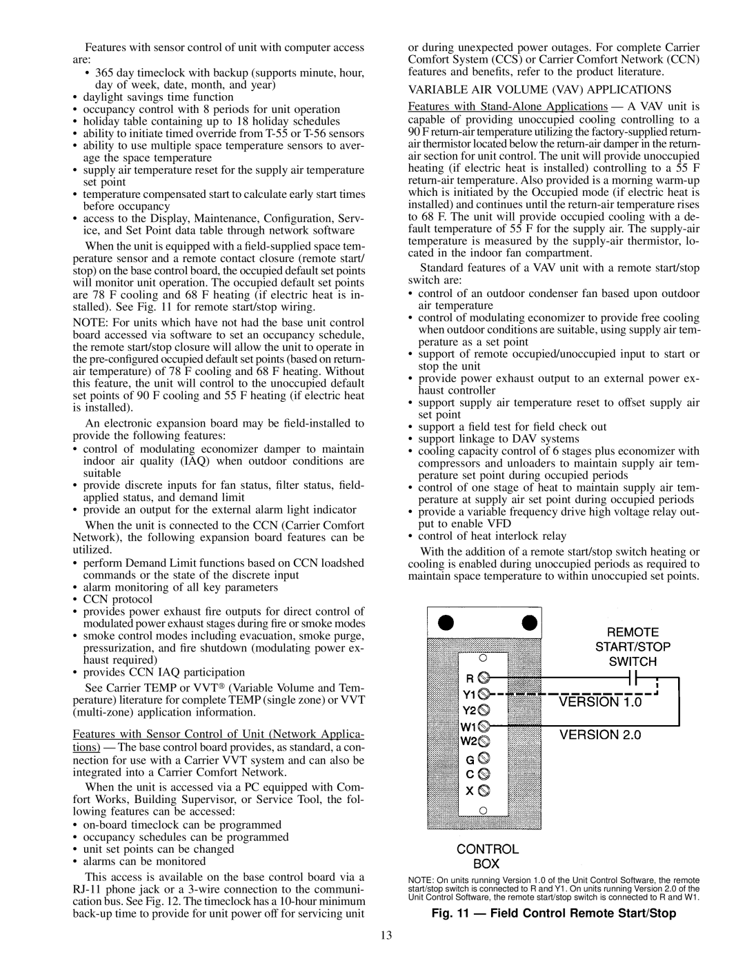 Carrier 50EW, 50EJ, 50EY, 50EK installation instructions Field Control Remote Start/Stop 