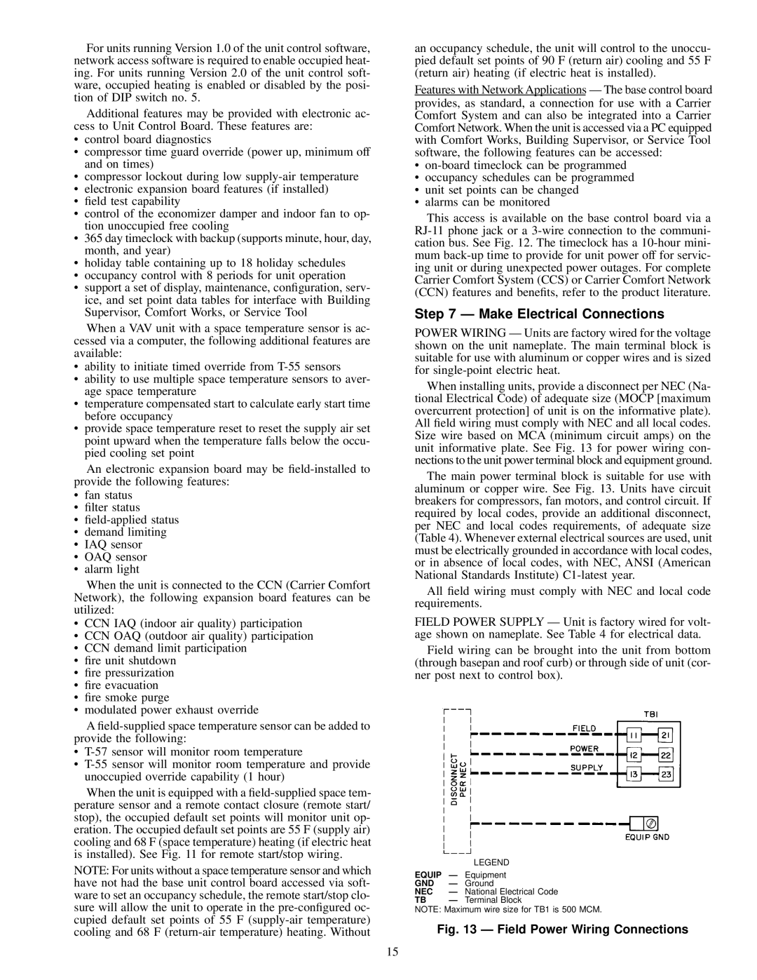 Carrier 50EK, 50EJ, 50EW, 50EY installation instructions Make Electrical Connections, Field Power Wiring Connections 