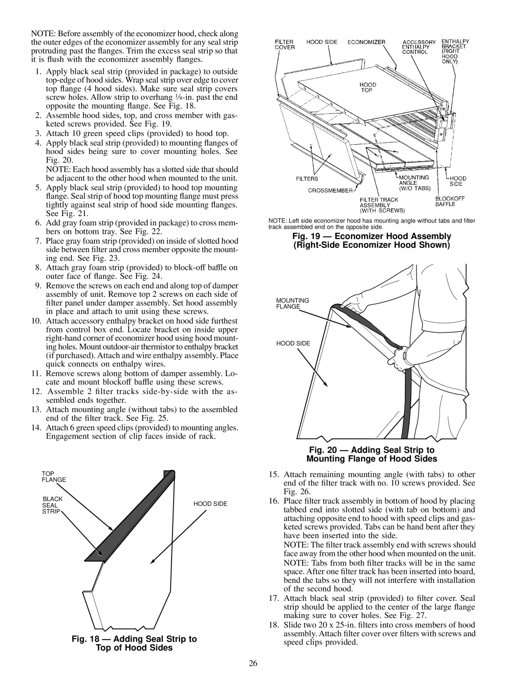 Carrier 50EY, 50EJ, 50EW, 50EK installation instructions Adding Seal Strip to Top of Hood Sides 