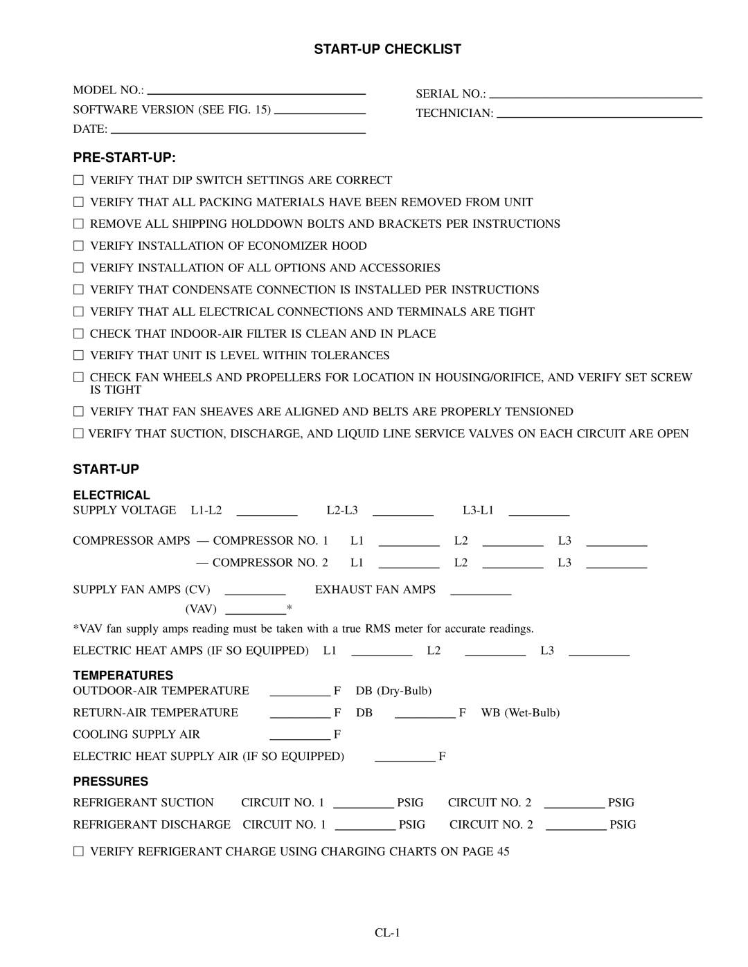 Carrier 50EK, 50EJ, 50EW, 50EY installation instructions START-UP Checklist 