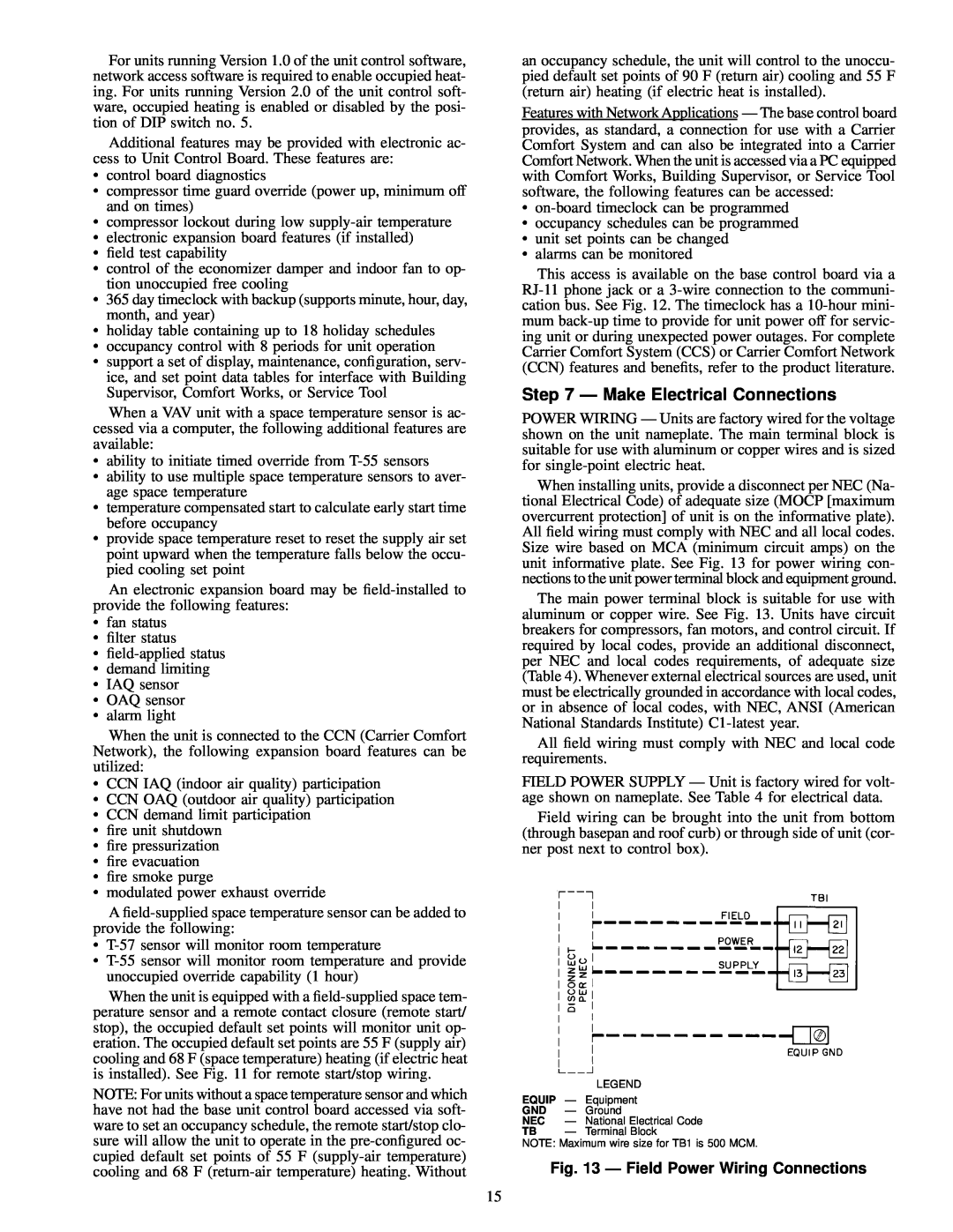 Carrier 50EK, 50EJ, 50EW, 50EY installation instructions Ð Make Electrical Connections, Ð Field Power Wiring Connections 