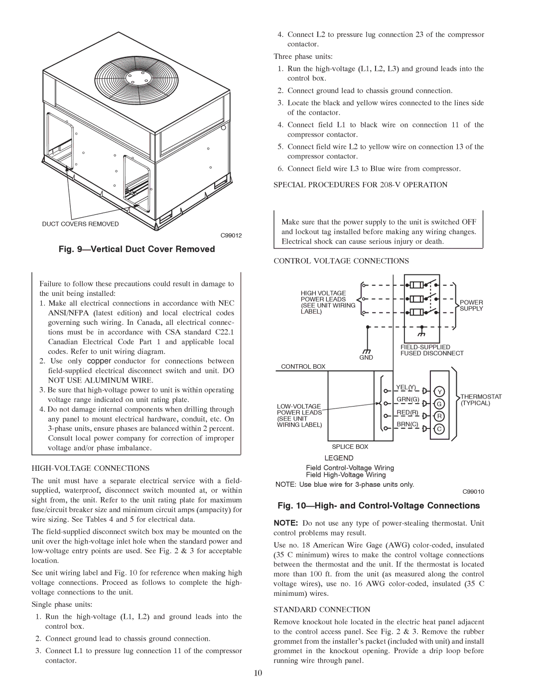 Carrier 50GS, 50GX instruction manual HIGH-VOLTAGE Connections, Control Voltage Connections, Standard Connection 