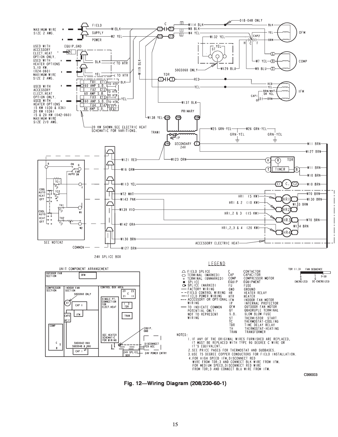 Carrier 50GX, 50GS instruction manual WiringDiagram 208/230-60-1, C99003 