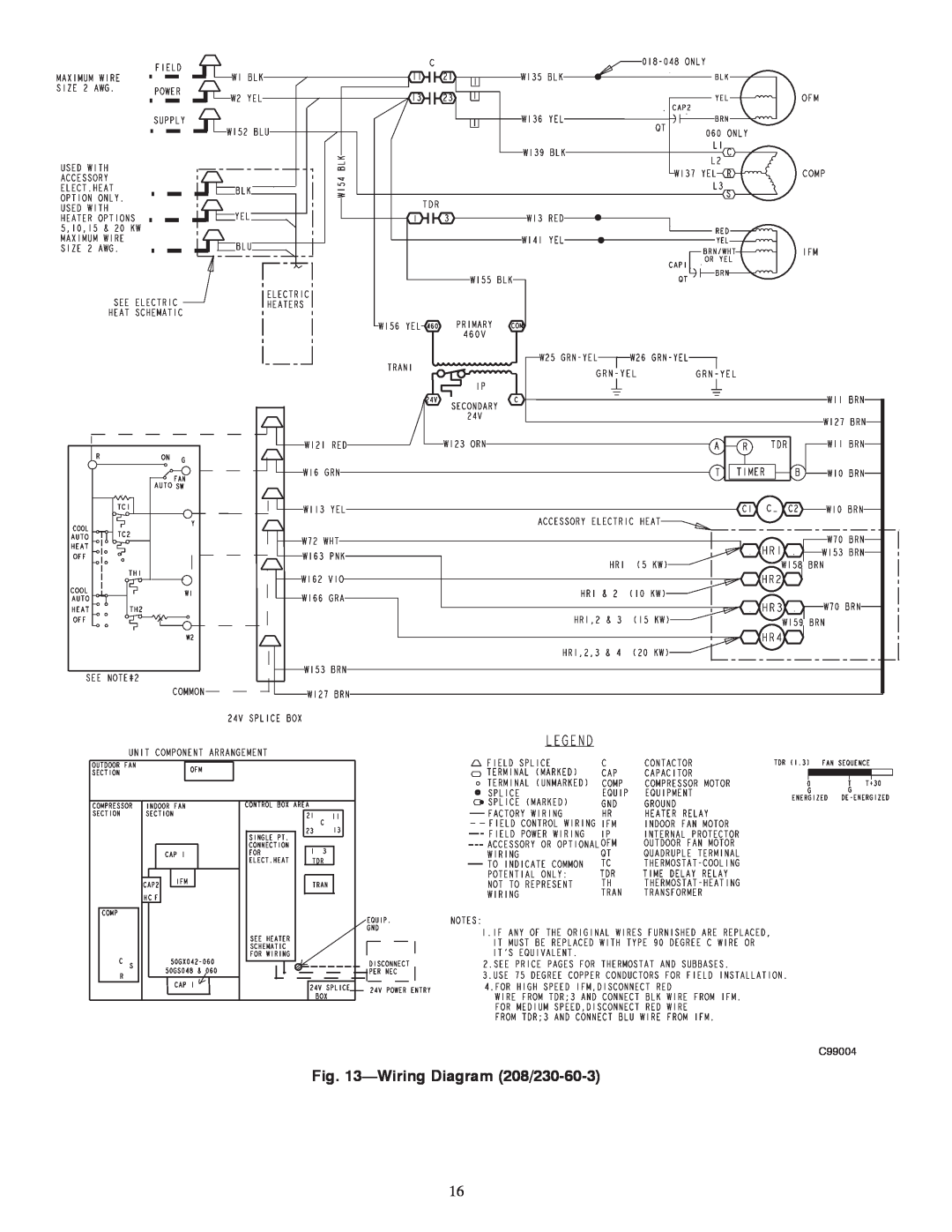 Carrier 50GS, 50GX instruction manual WiringDiagram 208/230-60-3, C99004 