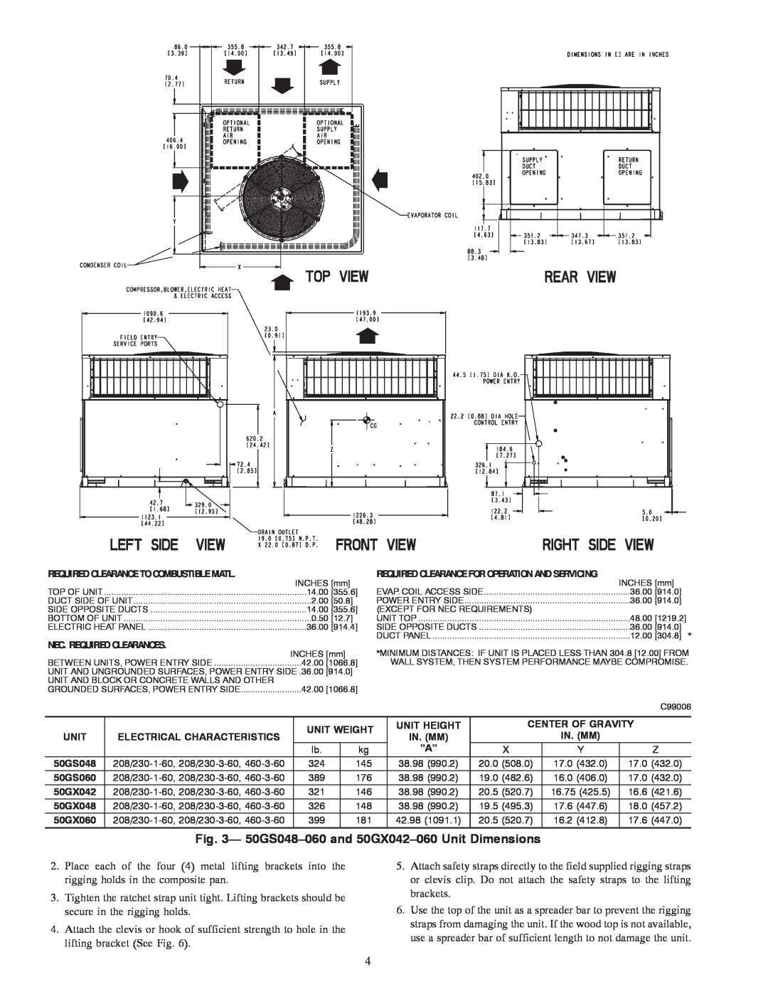Carrier instruction manual 50GS048-060and 50GX042-060Unit Dimensions 