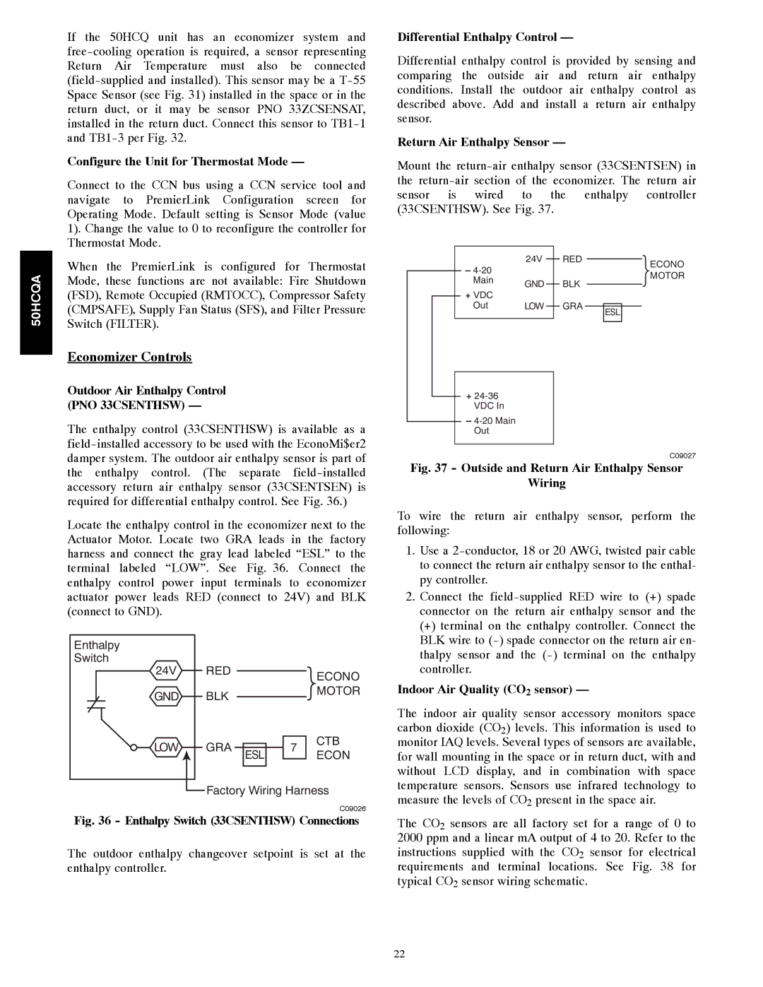 Carrier 50HCQA installation instructions Economizer Controls 