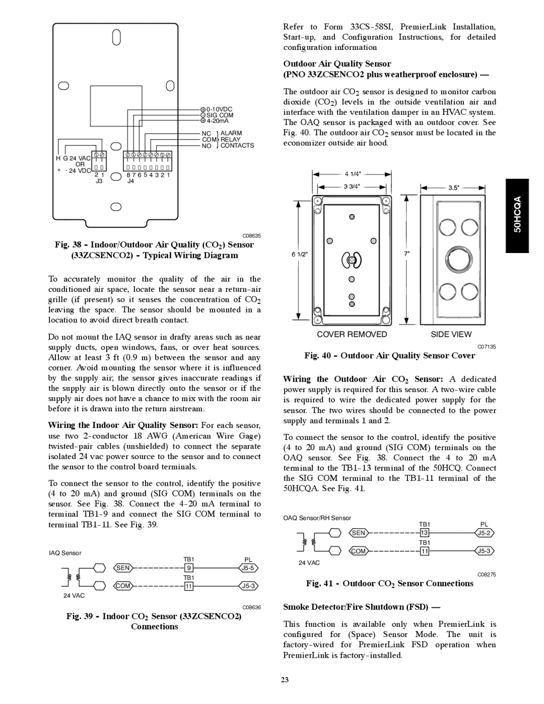 Carrier 50HCQA installation instructions Indoor CO2 Sensor 33ZCSENCO2 Connections 