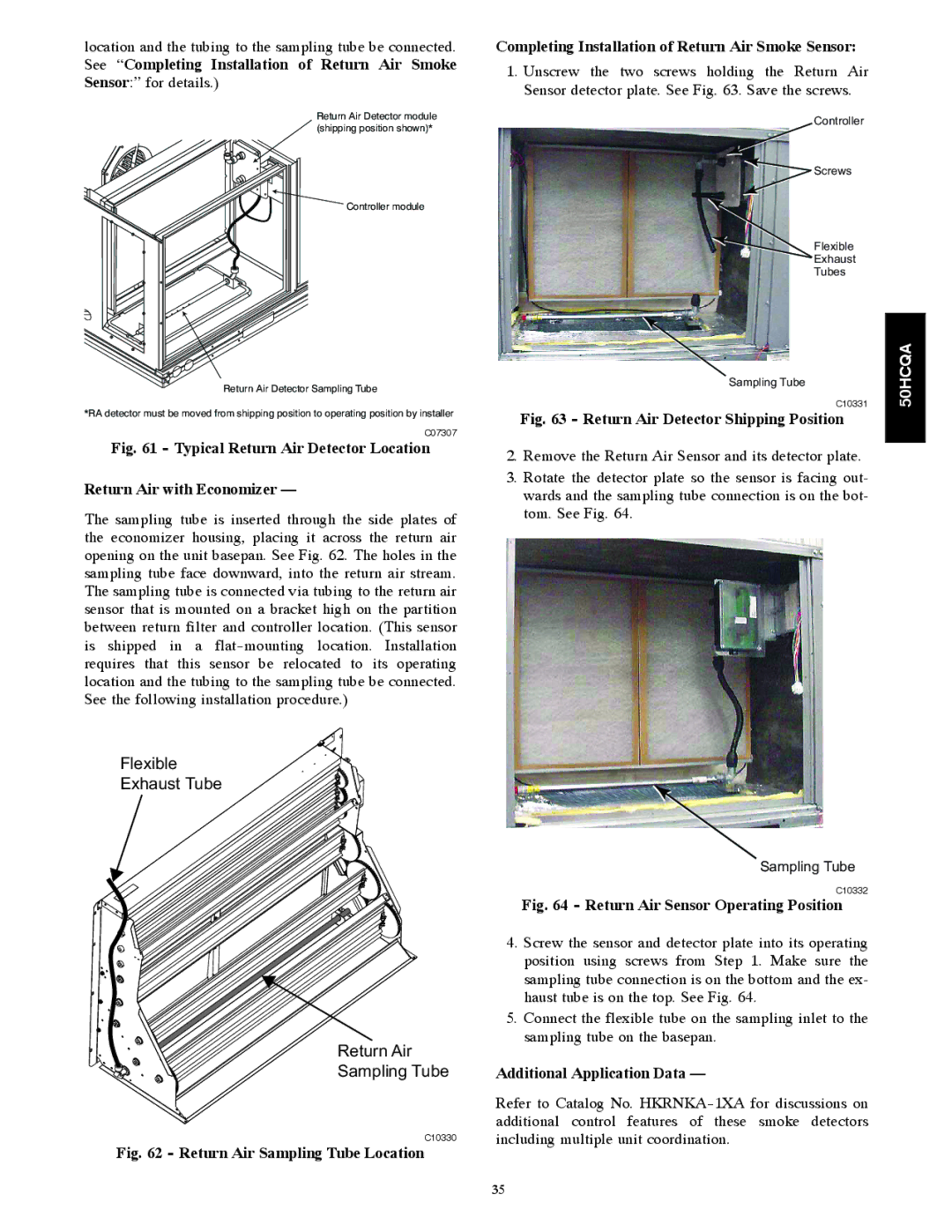 Carrier 50HCQA See Completing Installation of Return Air Smoke, Completing Installation of Return Air Smoke Sensor 