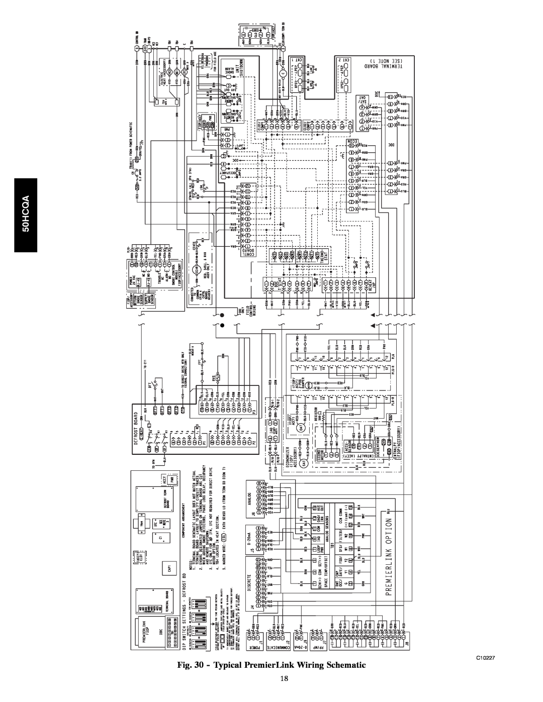 Carrier 50HCQA installation instructions Typical PremierLink Wiring Schematic, C10227 