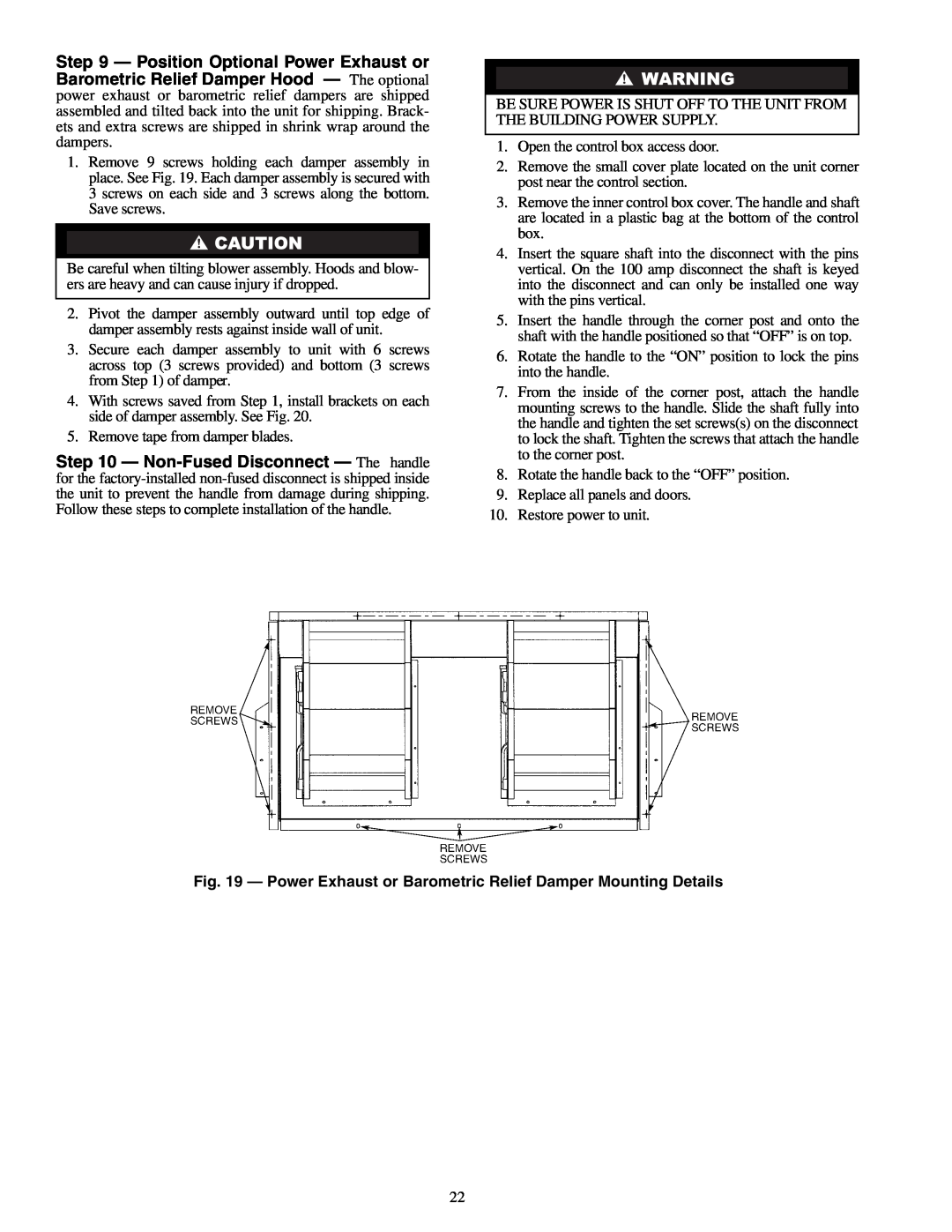 Carrier 50HG014-028 installation instructions Remove tape from damper blades 