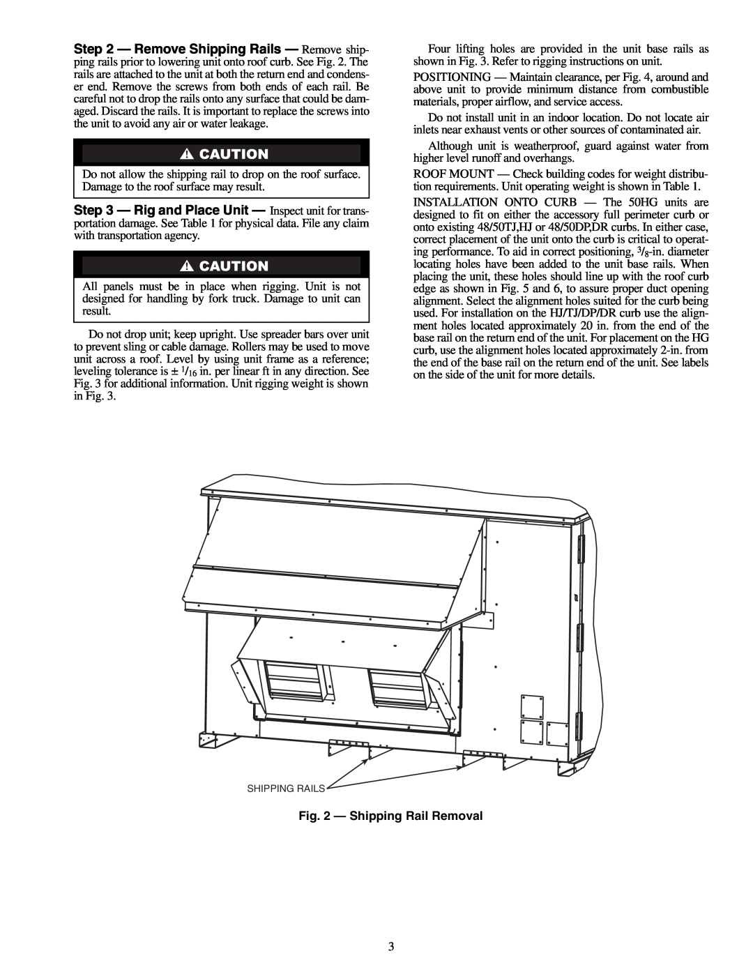Carrier 50HG014-028 installation instructions Shipping Rail Removal 