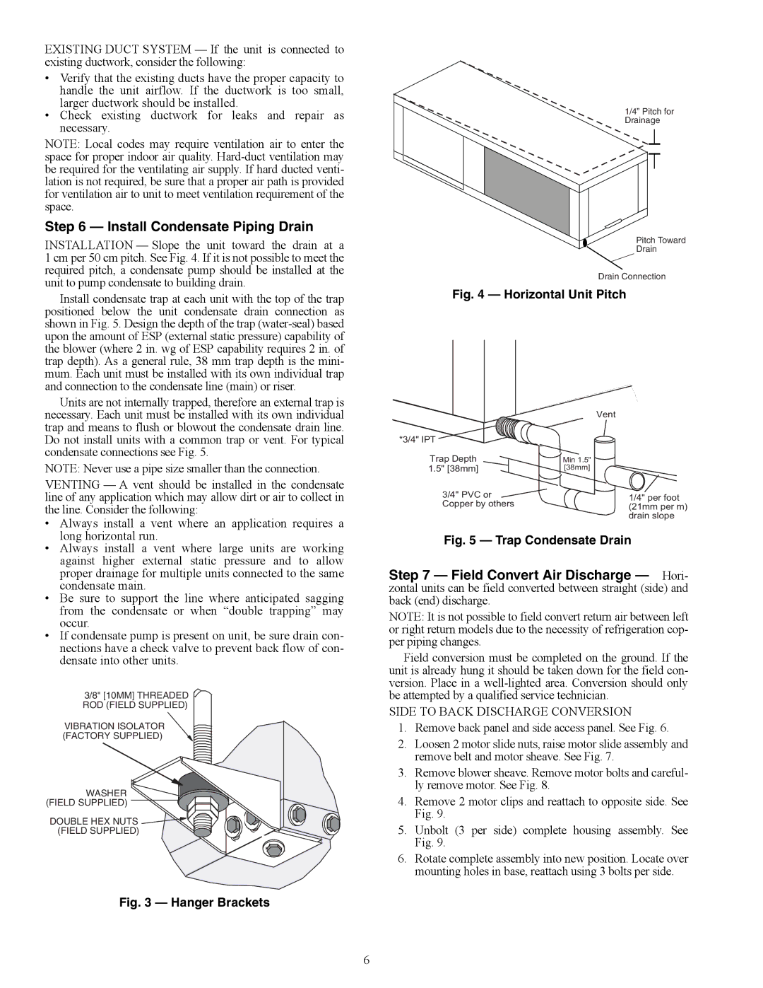 Carrier 50HQP072-120 specifications Install Condensate Piping Drain, Hanger Brackets 