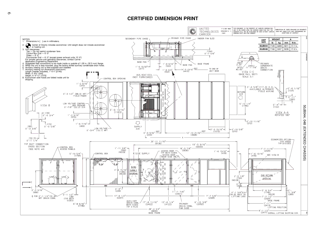 Carrier 50JB034, 50JB048, 50JB064, 50JB054, 50JB038 manual 50JB044, 048 Extended Chassis 