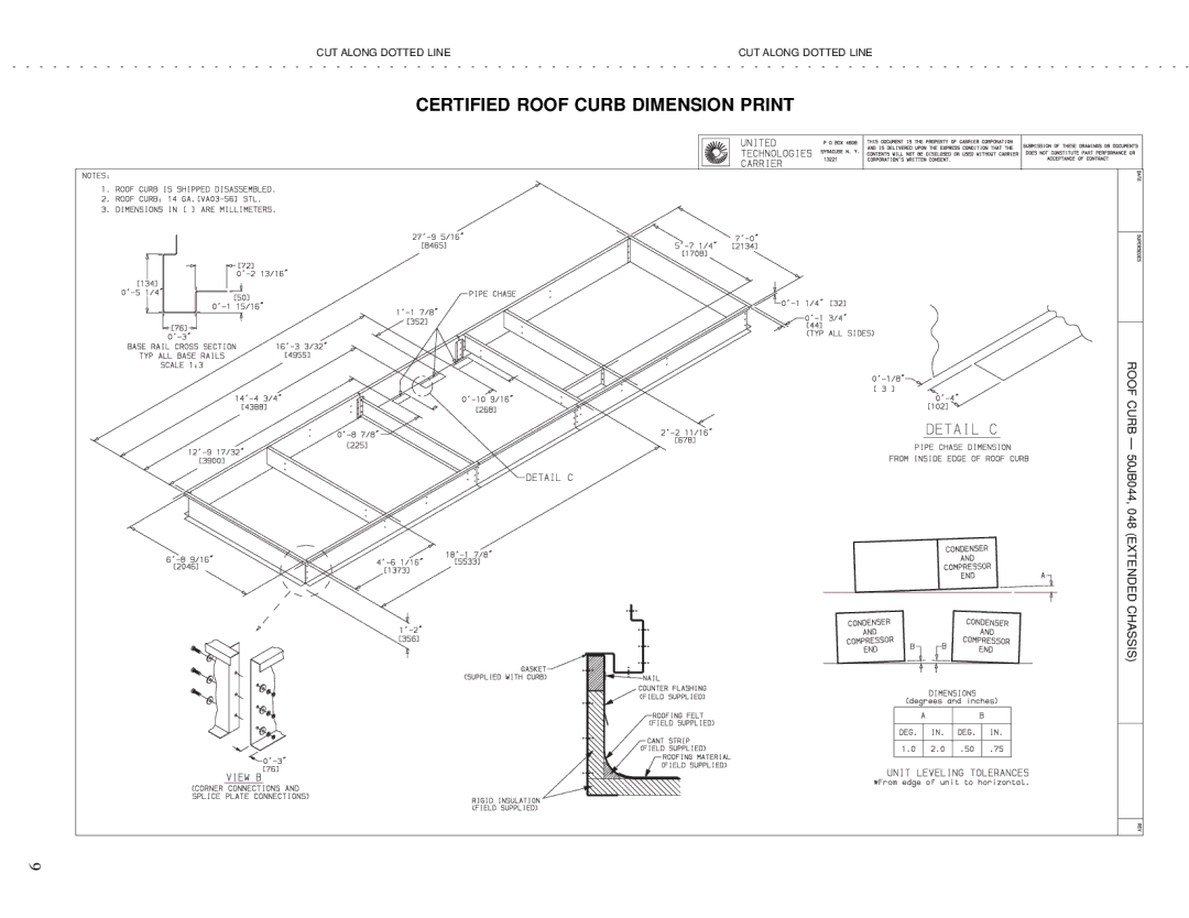 Carrier 50JB054, 50JB034, 50JB048, 50JB064, 50JB038 manual Roof Curb Ð 50JB044, 048 Extended Chassis 